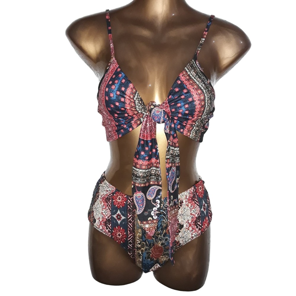 NIP Bear Dance Sz M Moroccan Print Bra Top & Hipster Panty Set